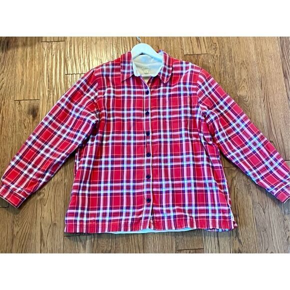 L.L. bean red flannel fleece trim button down size XL - Picture 9 of 9
